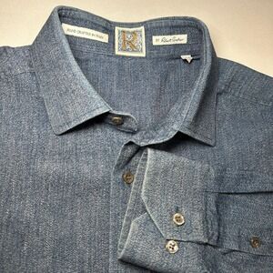 Robert Graham Denim Shirt Mens‎ Medium Chambray R Collection Blue Italy Selvedge